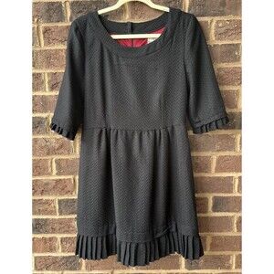 Anthropologie‎ Tulle Black Dress Medium 3/4 Sleeves Textured Lined